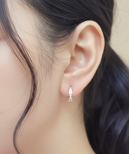 18K yellow gold diamond half-hoop earrings – 0.21ct pavé-set round diamonds, modern fine jewelry by Emirates Diamonds