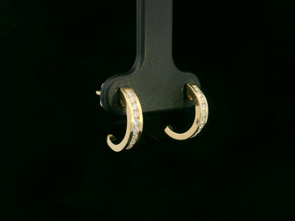 18K yellow gold diamond half-hoop earrings – 0.21ct pavé-set round diamonds, modern fine jewelry by Emirates Diamonds