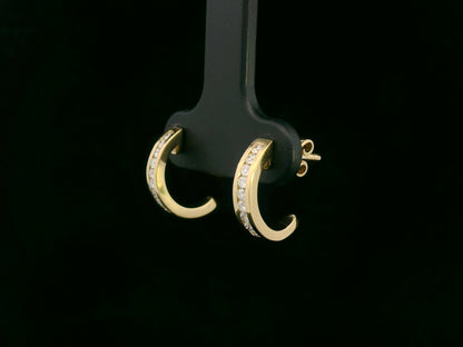 18K yellow gold diamond half-hoop earrings – 0.21ct pavé-set round diamonds, modern fine jewelry by Emirates Diamonds
