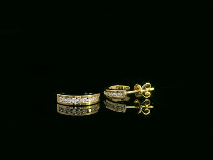 18K yellow gold diamond half-hoop earrings – 0.21ct pavé-set round diamonds, modern fine jewelry by Emirates Diamonds