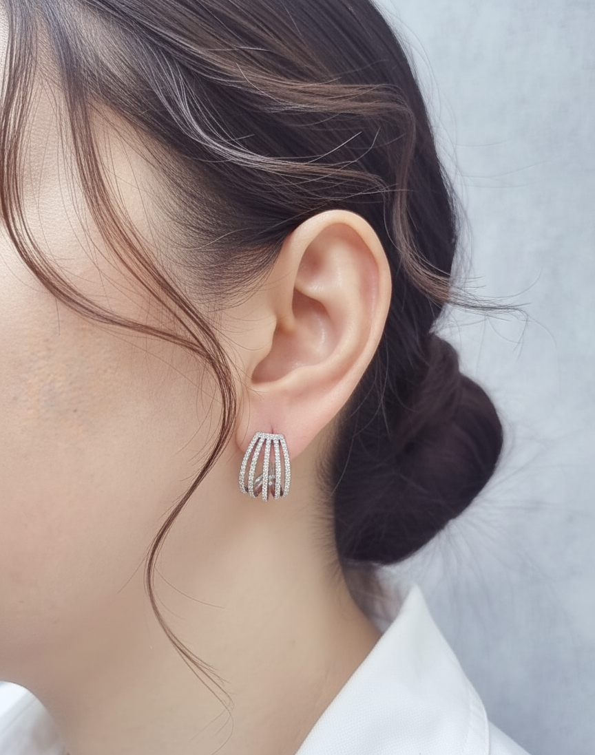 18K white gold multi-row pavé diamond hoop earrings, total 0.78ct