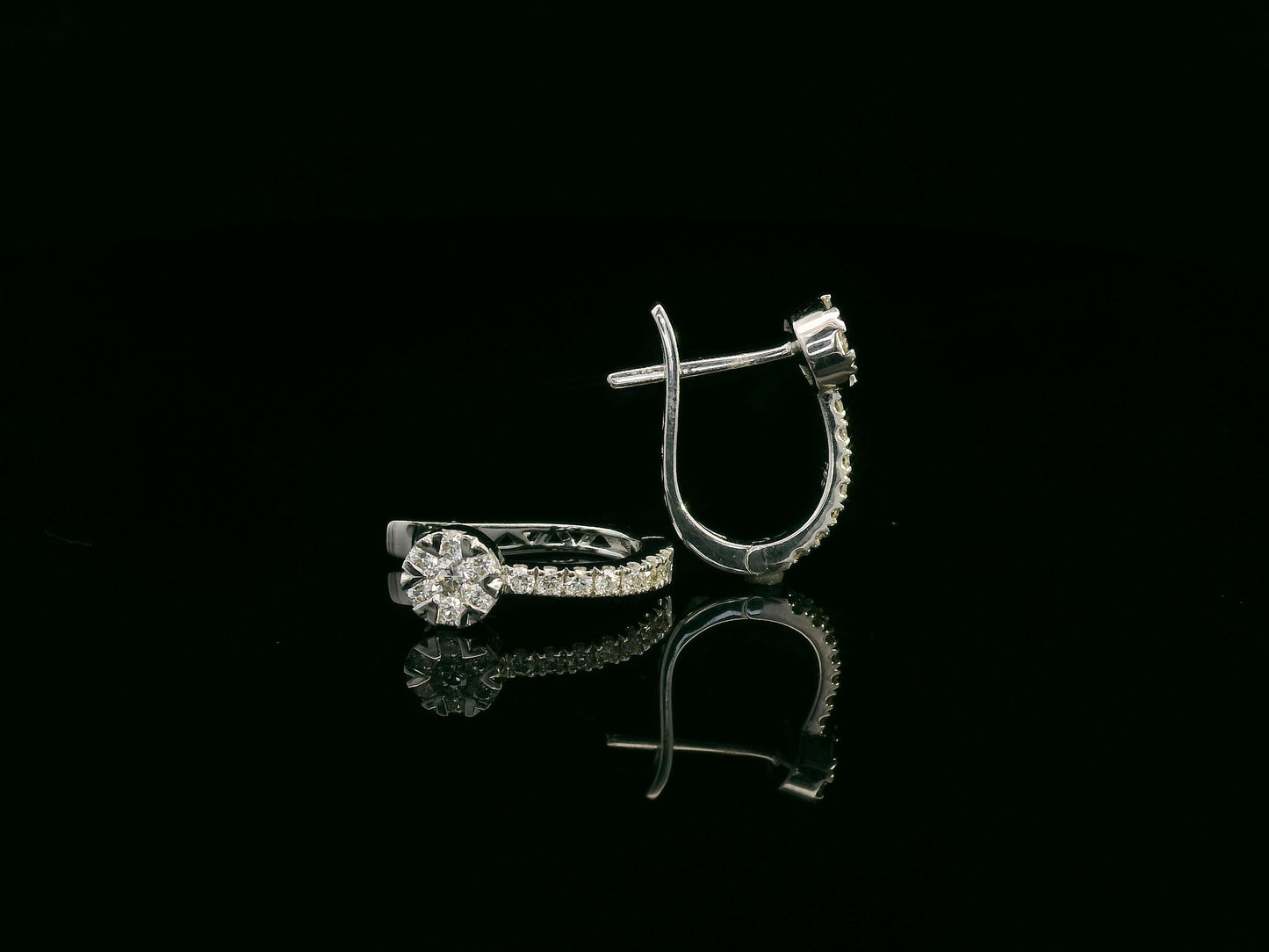 18K white gold diamond cluster hoop earrings with 0.33 carat pavé diamonds