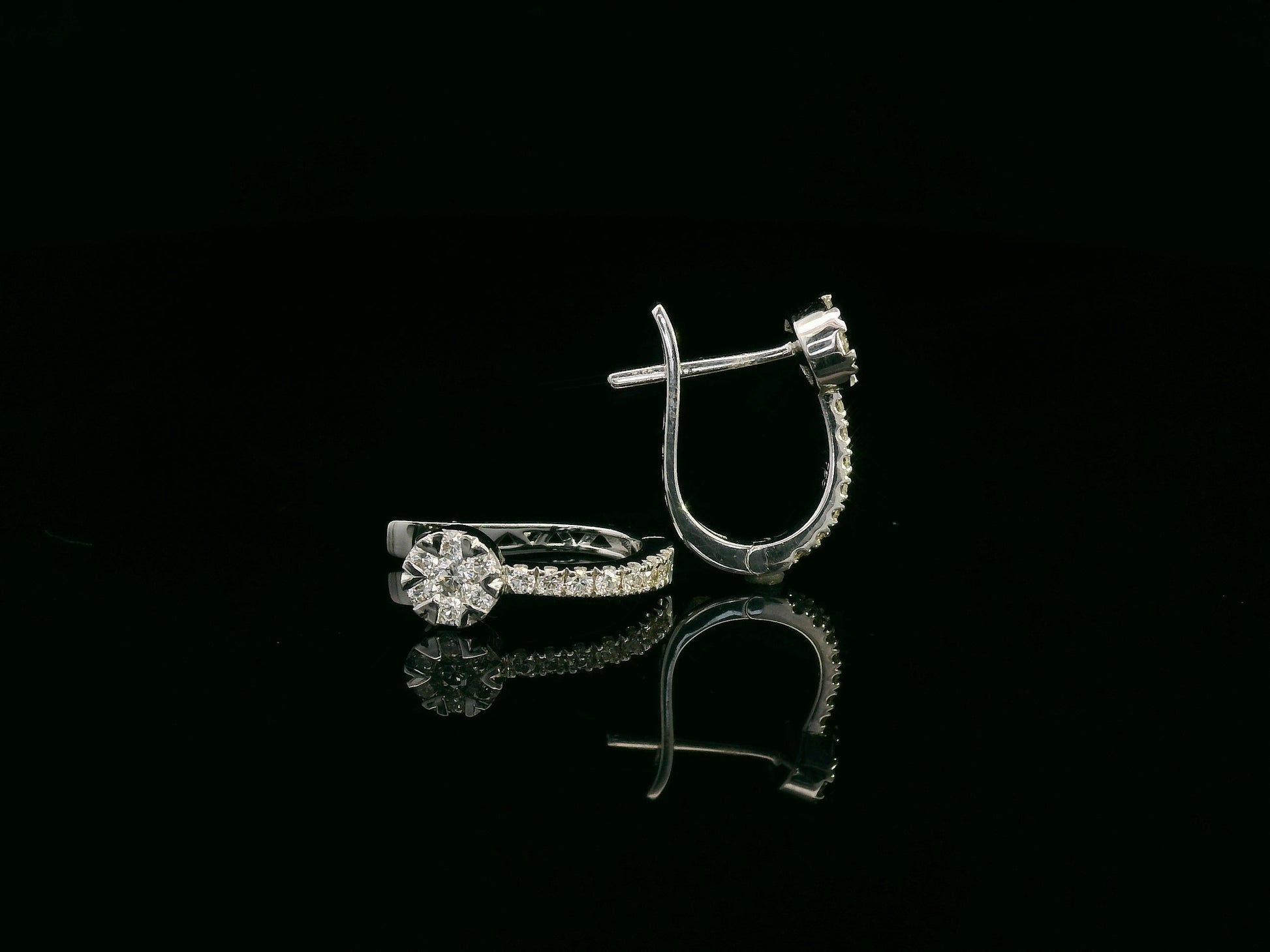 18K white gold diamond cluster hoop earrings with 0.33 carat pavé diamonds