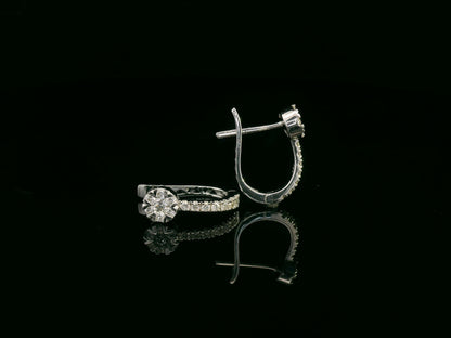 18K white gold diamond cluster hoop earrings with 0.33 carat pavé diamonds