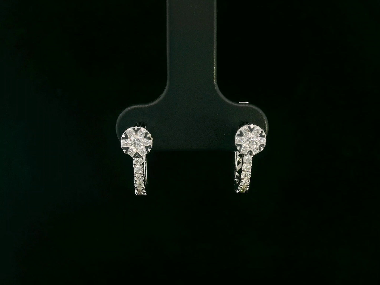 18K white gold diamond cluster hoop earrings with 0.33 carat pavé diamonds