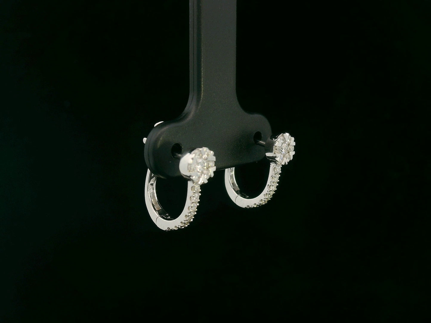 18K white gold diamond cluster hoop earrings with 0.33 carat pavé diamonds