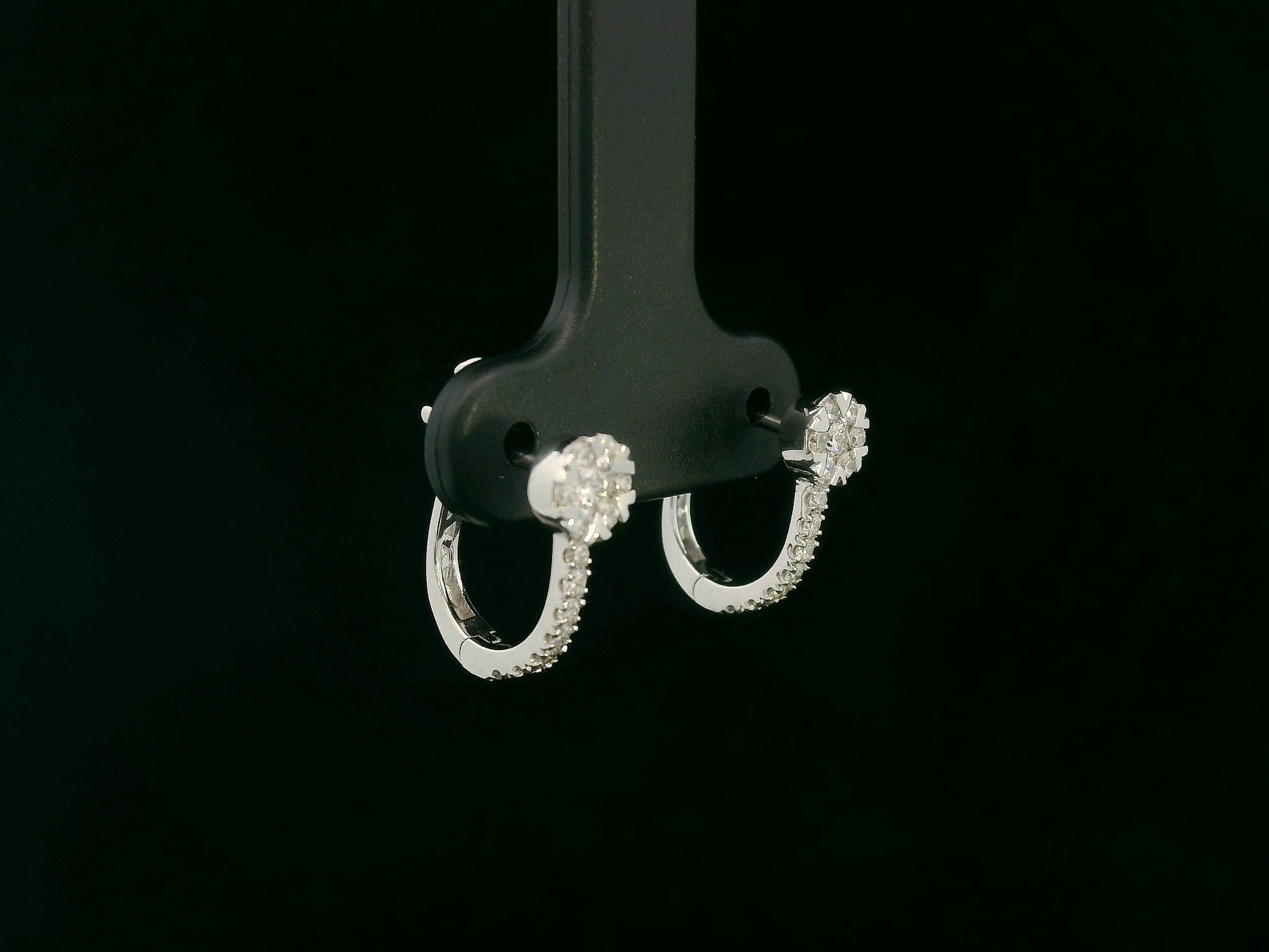 18K white gold diamond cluster hoop earrings with 0.33 carat pavé diamonds