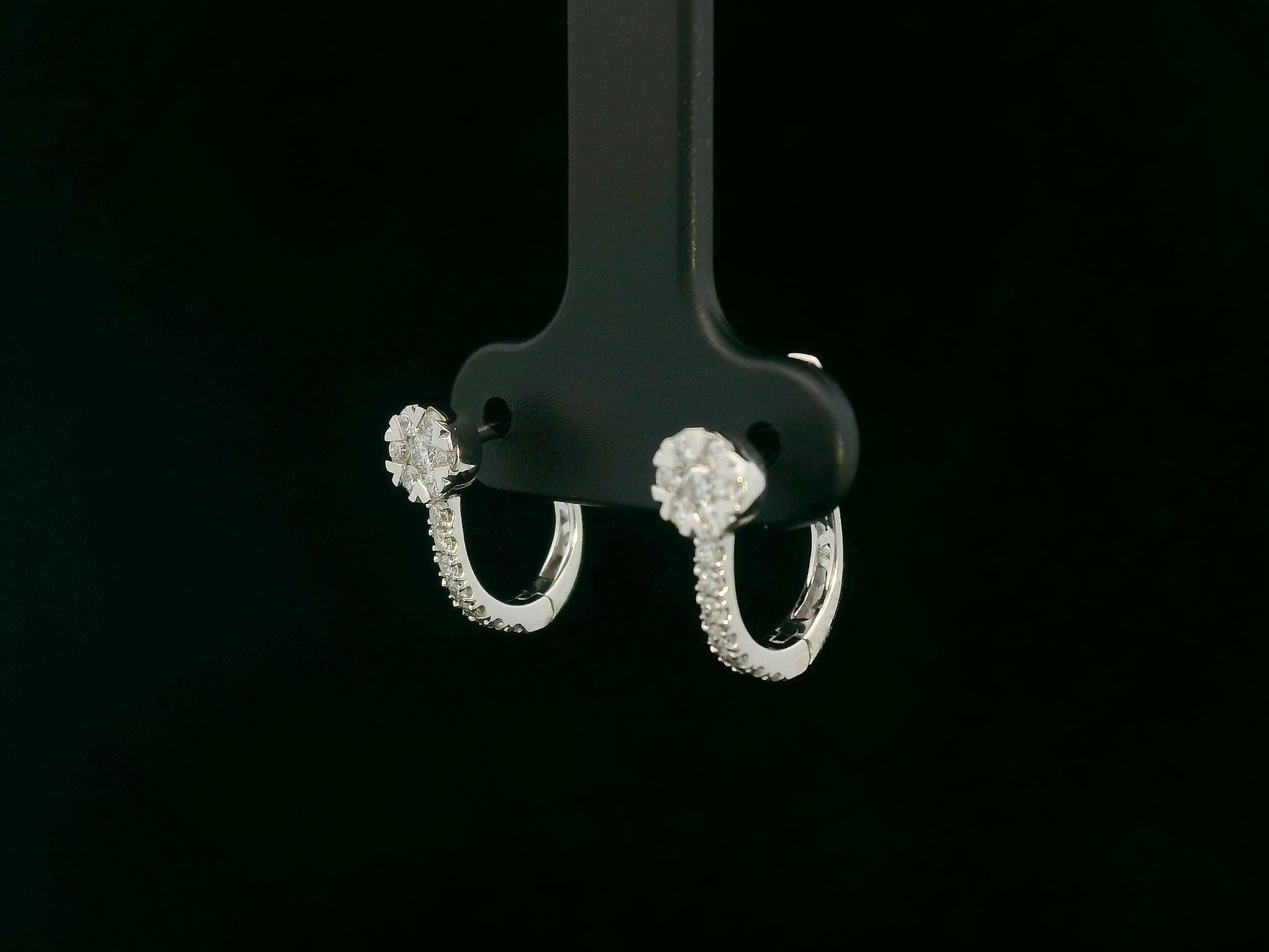 18K white gold diamond cluster hoop earrings with 0.33 carat pavé diamonds