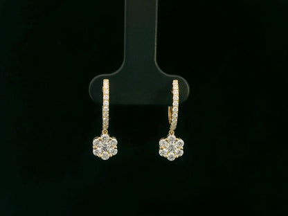 18K yellow gold hoop earrings with pavé-set diamonds and floral diamond drops, total 0.91 carat