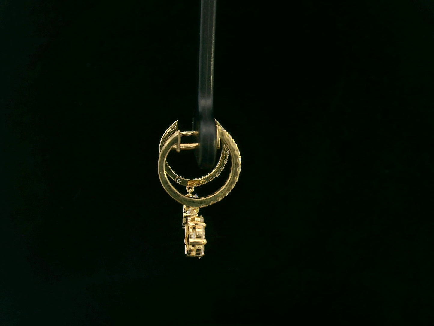 18K yellow gold hoop earrings with pavé-set diamonds and floral diamond drops, total 0.91 carat