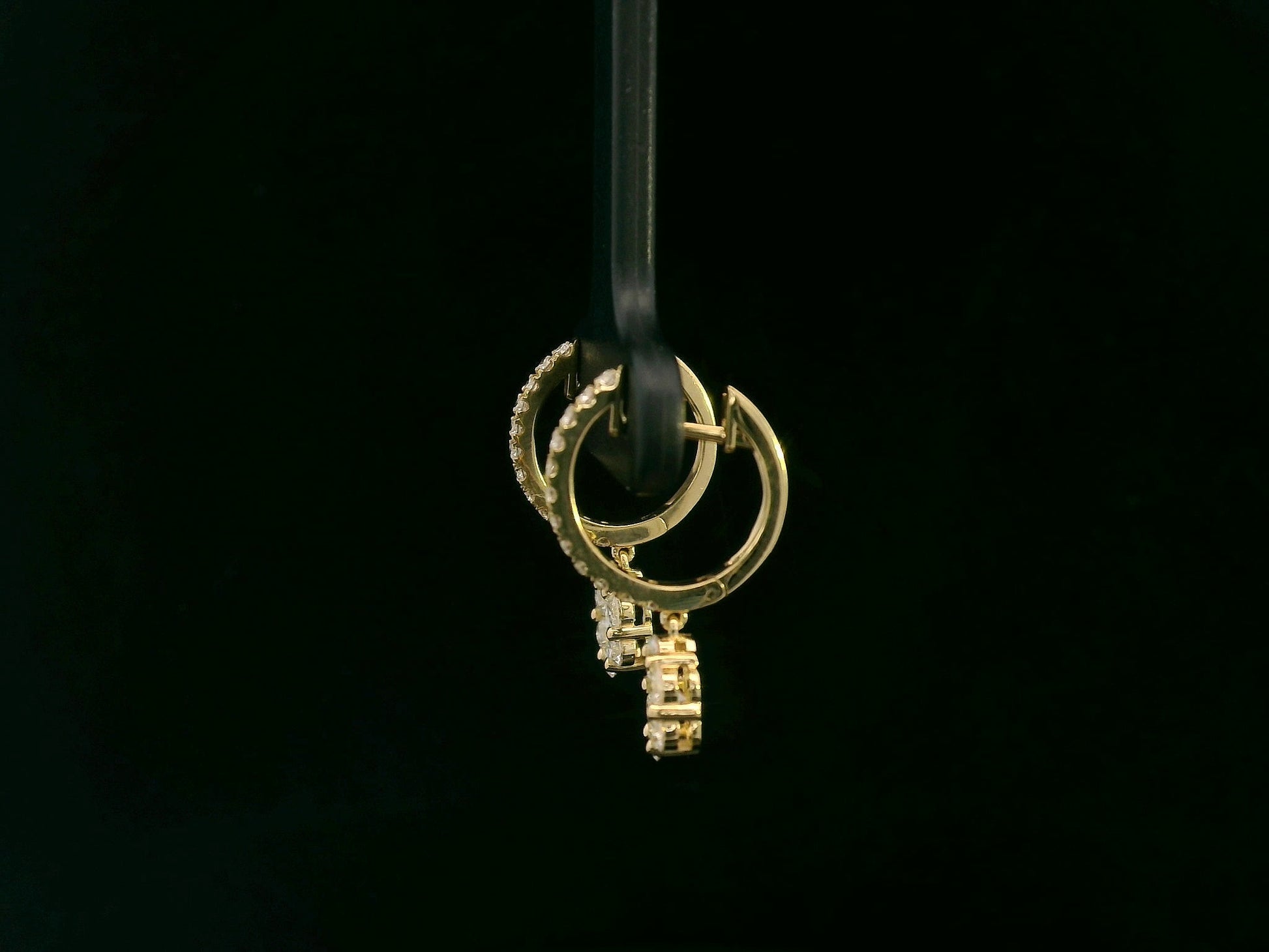 18K yellow gold hoop earrings with pavé-set diamonds and floral diamond drops, total 0.91 carat