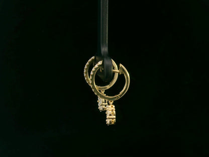 18K yellow gold hoop earrings with pavé-set diamonds and floral diamond drops, total 0.91 carat