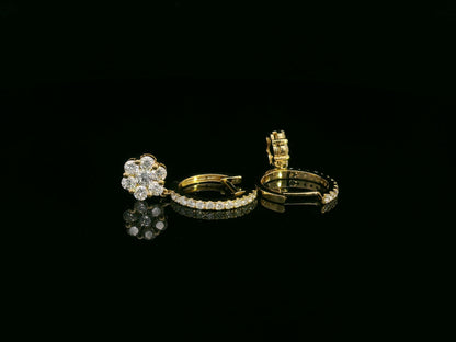 18K yellow gold hoop earrings with pavé-set diamonds and floral diamond drops, total 0.91 carat