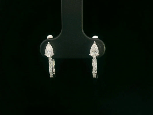 18K white gold hoop earrings with pear-shaped diamonds on top and diamond pavé front by Emirates Diamonds
