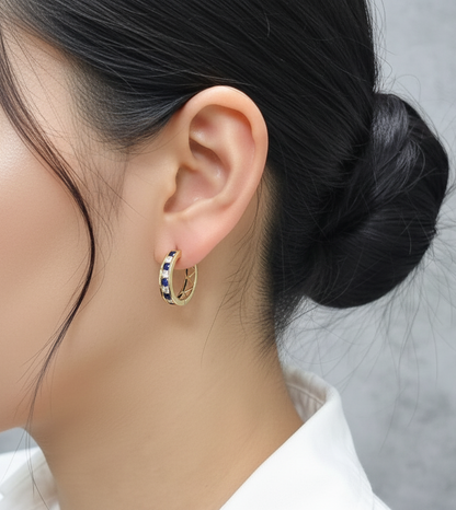 18K yellow gold hoop earrings with alternating blue sapphires (0.97 ct) and diamonds (0.60 ct) – Emirates Diamonds