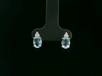 Oval aquamarine and diamond cluster earrings in 18K white gold by Emirates Diamonds