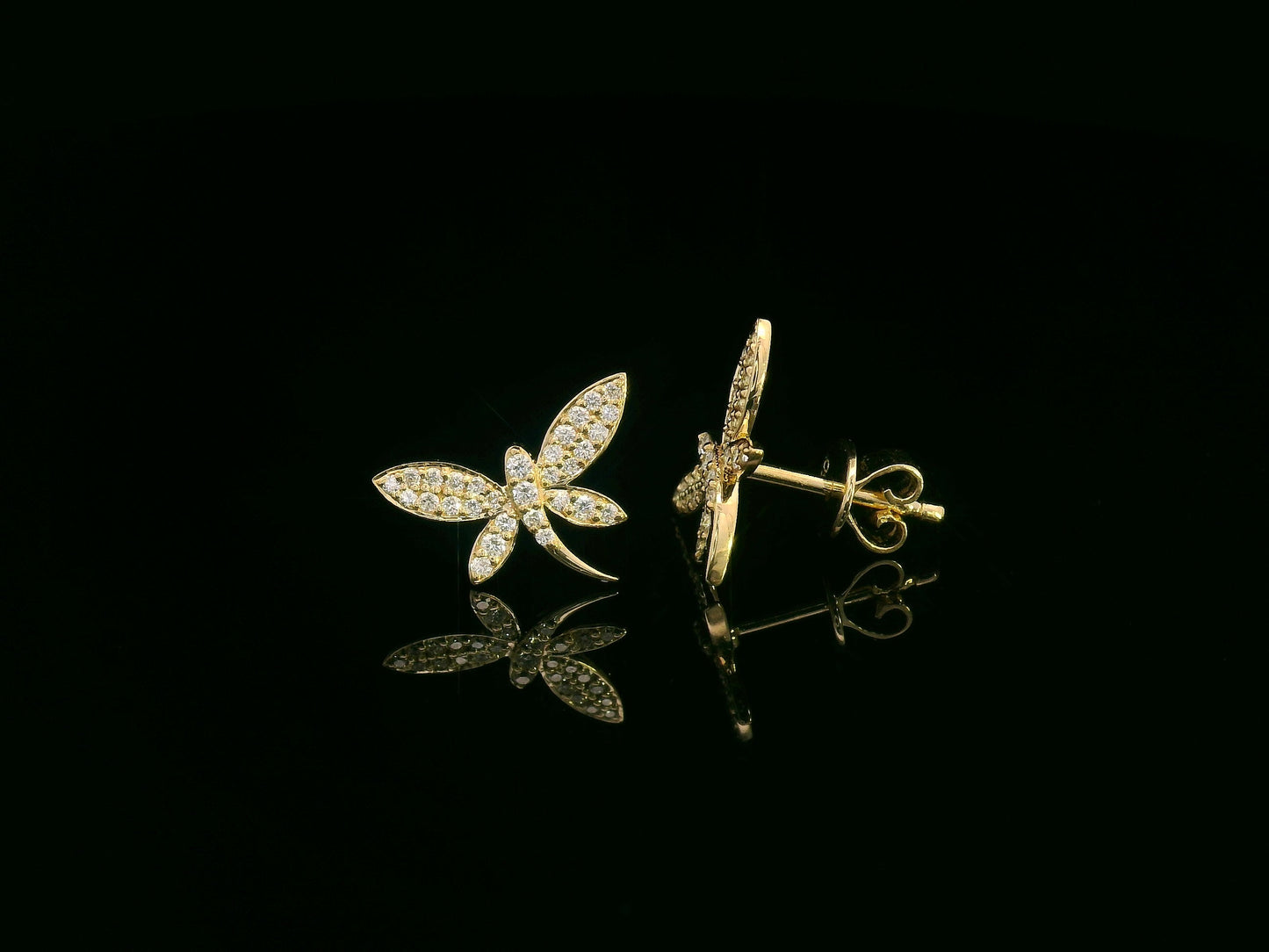 Butterfly diamond earrings in 18K yellow gold with 0.21 carat total diamonds – Emirates Diamonds