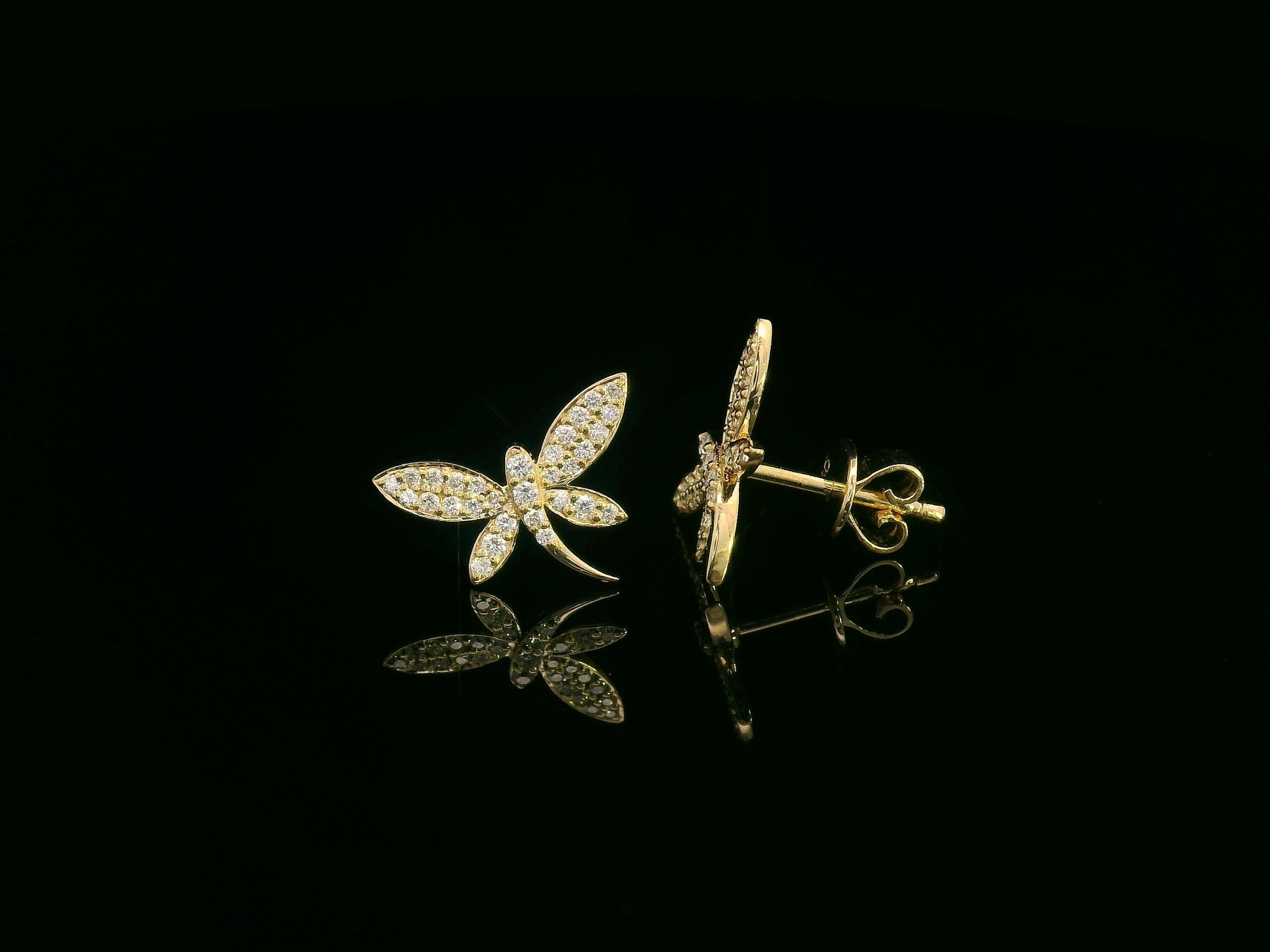 Butterfly diamond earrings in 18K yellow gold with 0.21 carat total diamonds – Emirates Diamonds