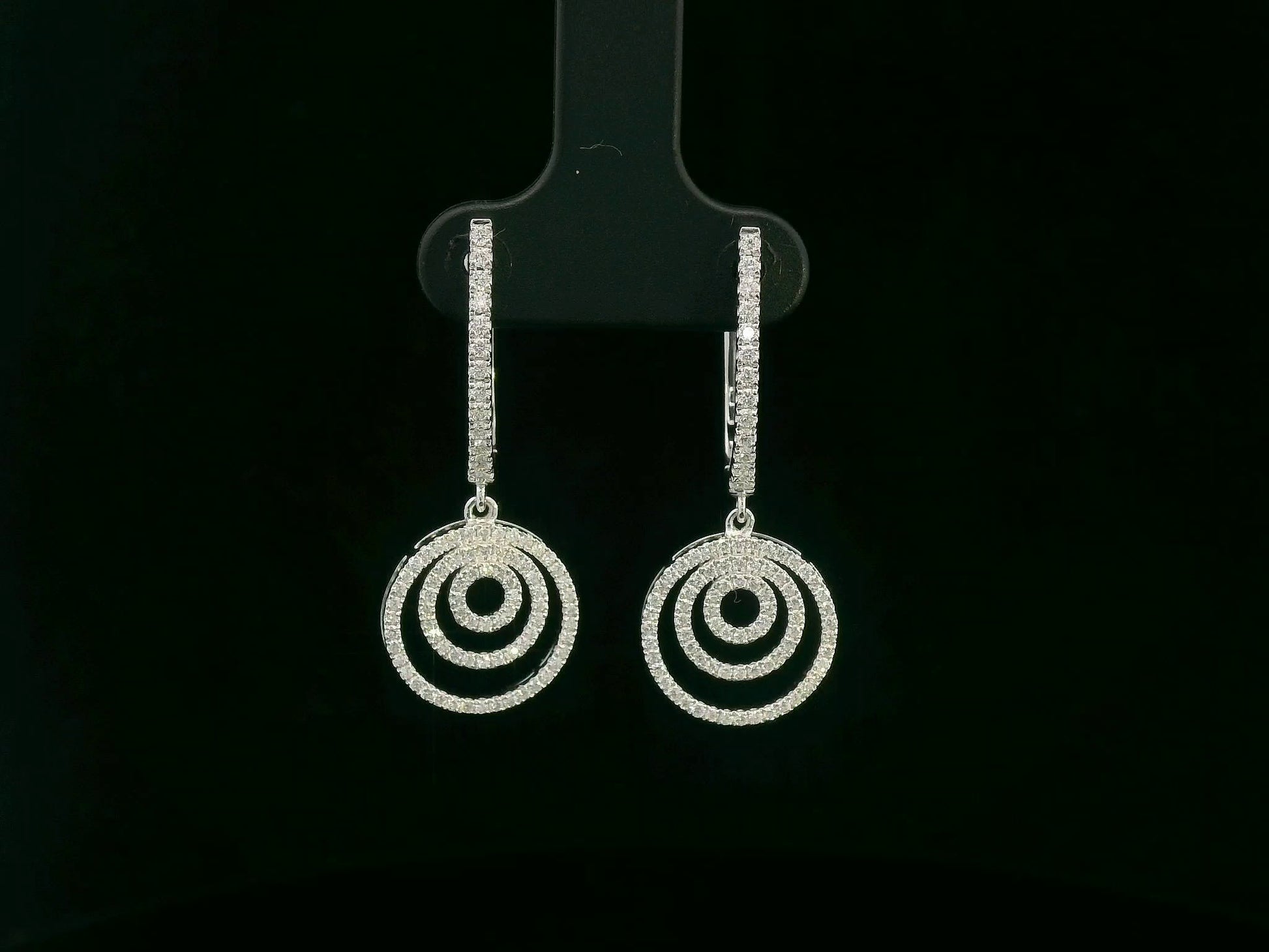 18K white gold diamond spiral drop earrings – 0.73ct pavé-set diamonds, modern fine jewelry by Emirates Diamonds