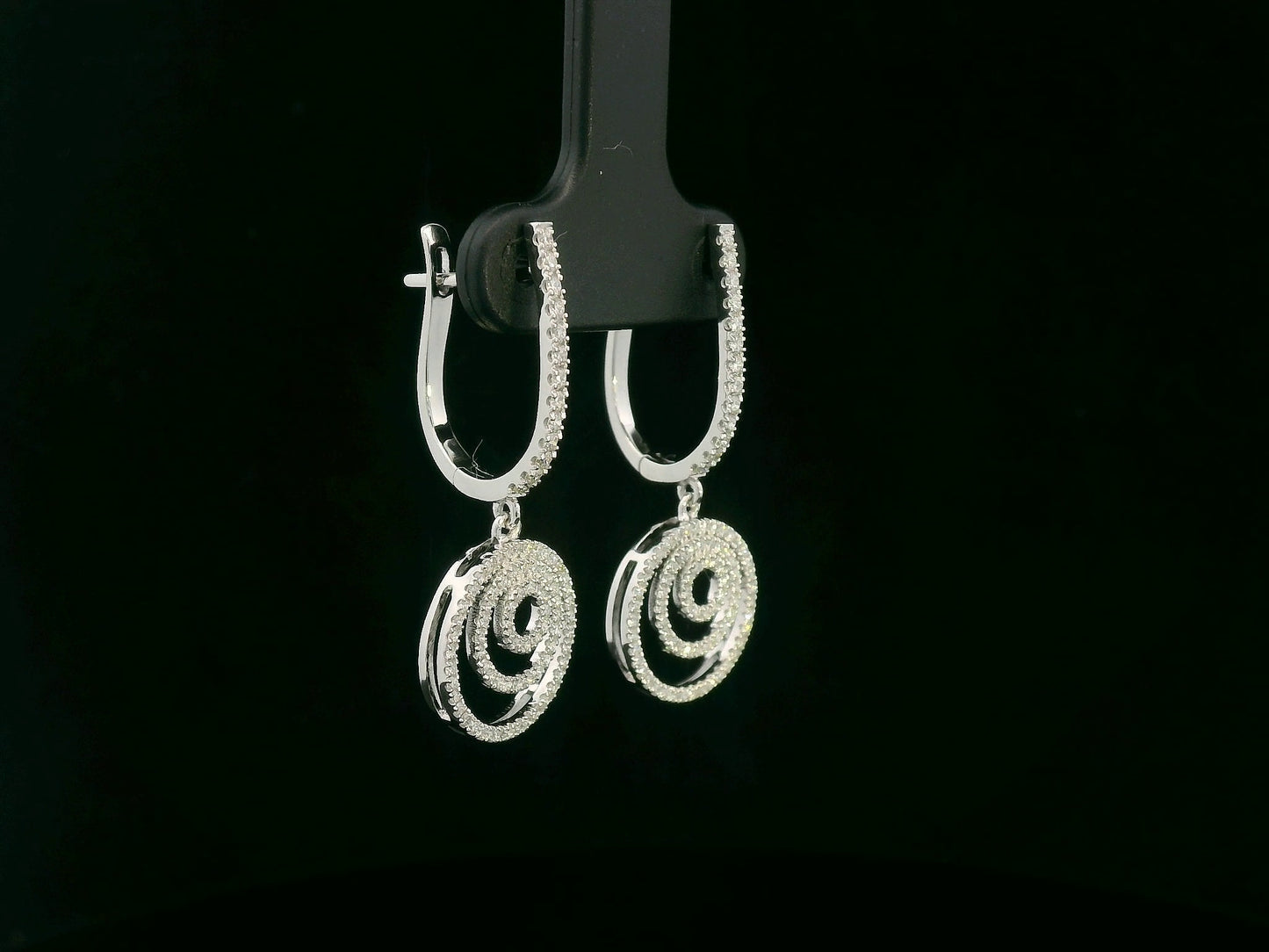 18K white gold diamond spiral drop earrings – 0.73ct pavé-set diamonds, modern fine jewelry by Emirates Diamonds