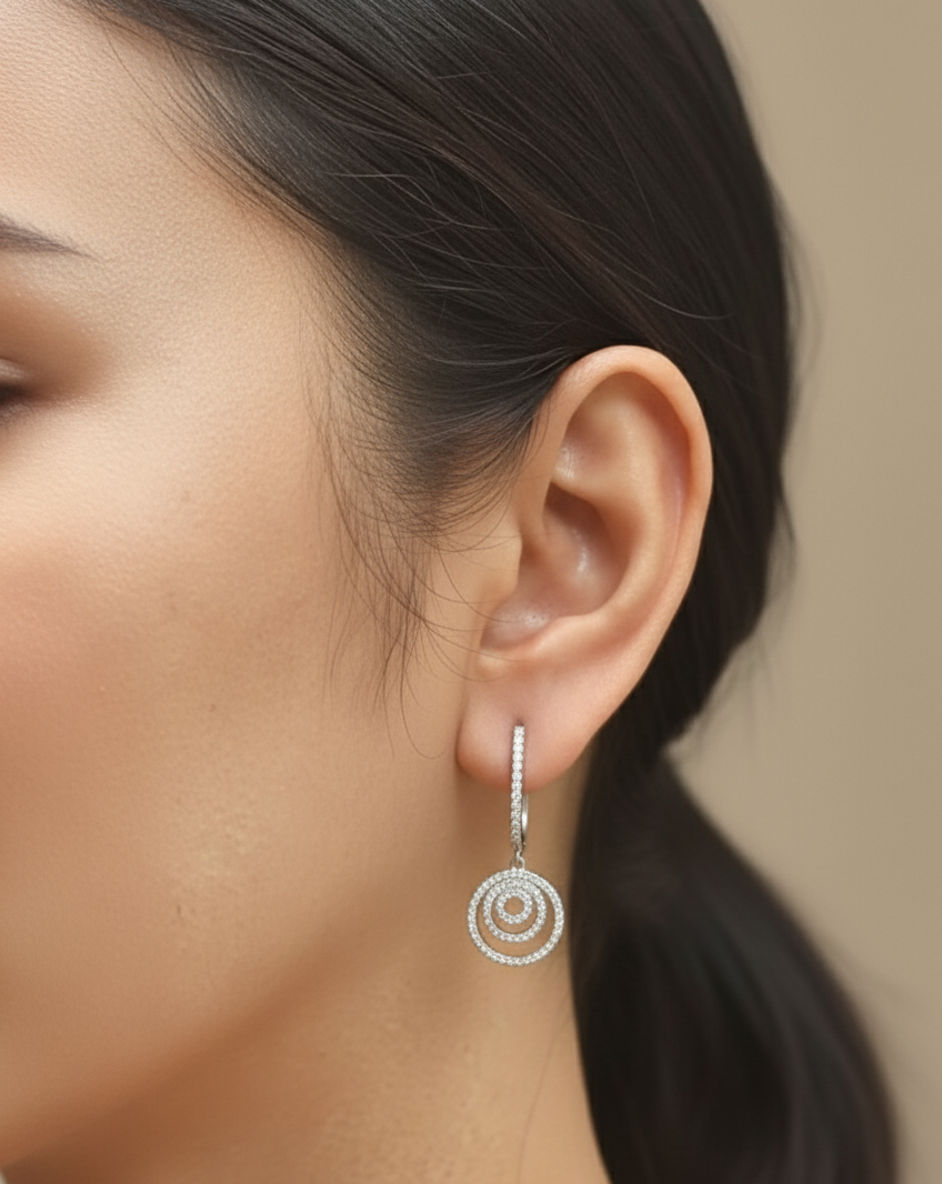 18K white gold diamond spiral drop earrings – 0.73ct pavé-set diamonds, modern fine jewelry by Emirates Diamonds