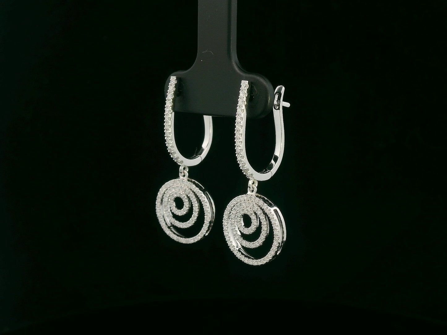 18K white gold diamond spiral drop earrings – 0.73ct pavé-set diamonds, modern fine jewelry by Emirates Diamonds