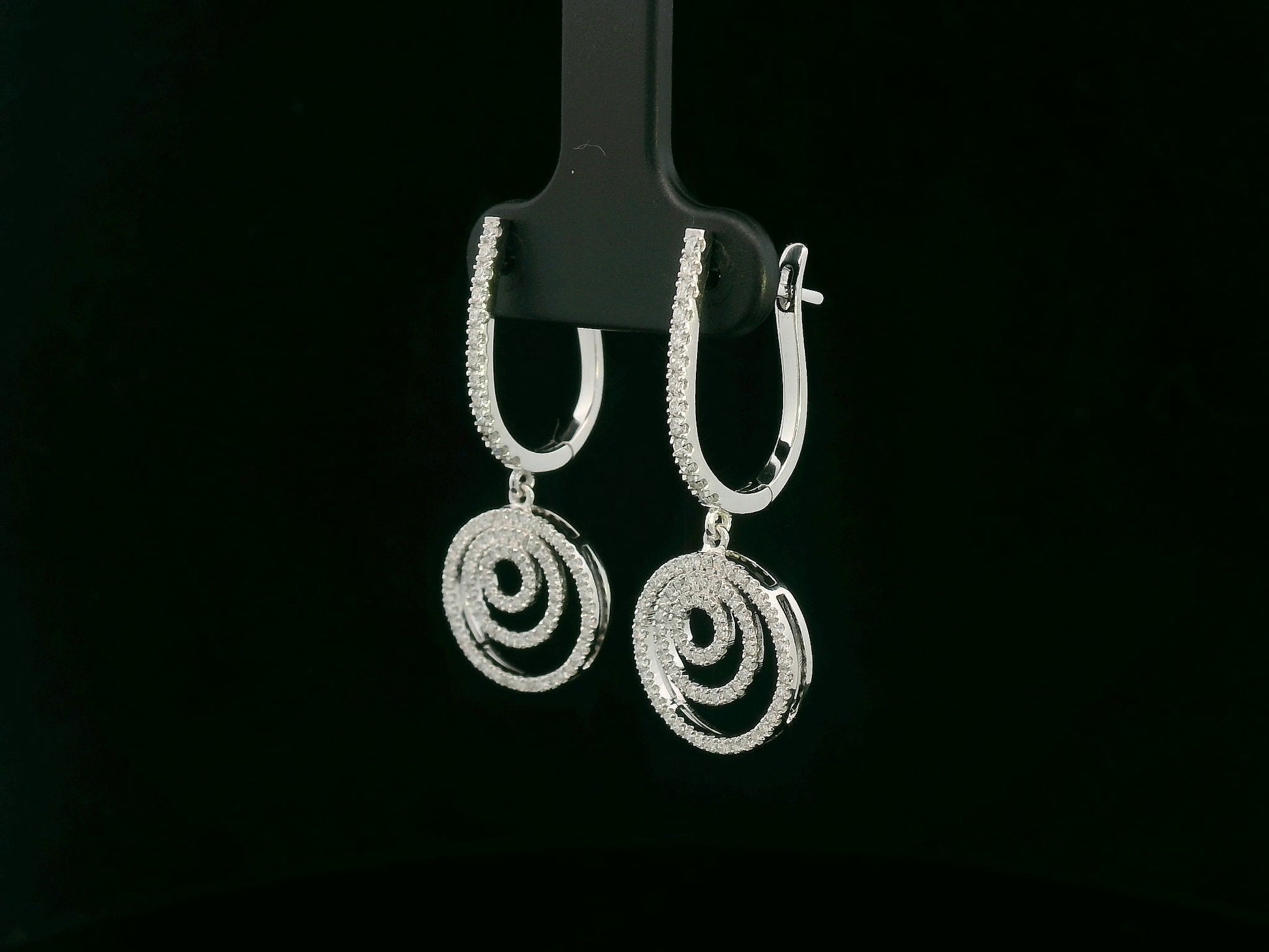 18K white gold diamond spiral drop earrings – 0.73ct pavé-set diamonds, modern fine jewelry by Emirates Diamonds
