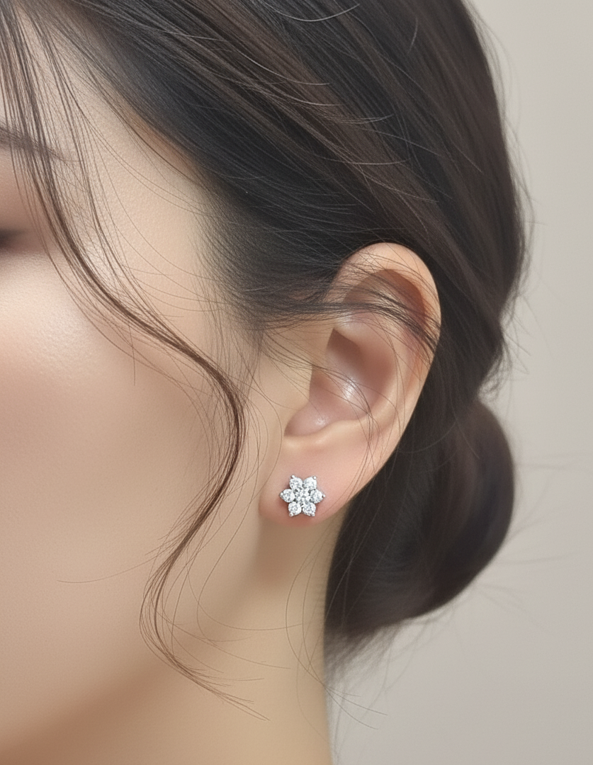 18K white gold diamond cluster stud earrings – 1.03ct round brilliant fine jewelry Dubai by Emirates Diamonds