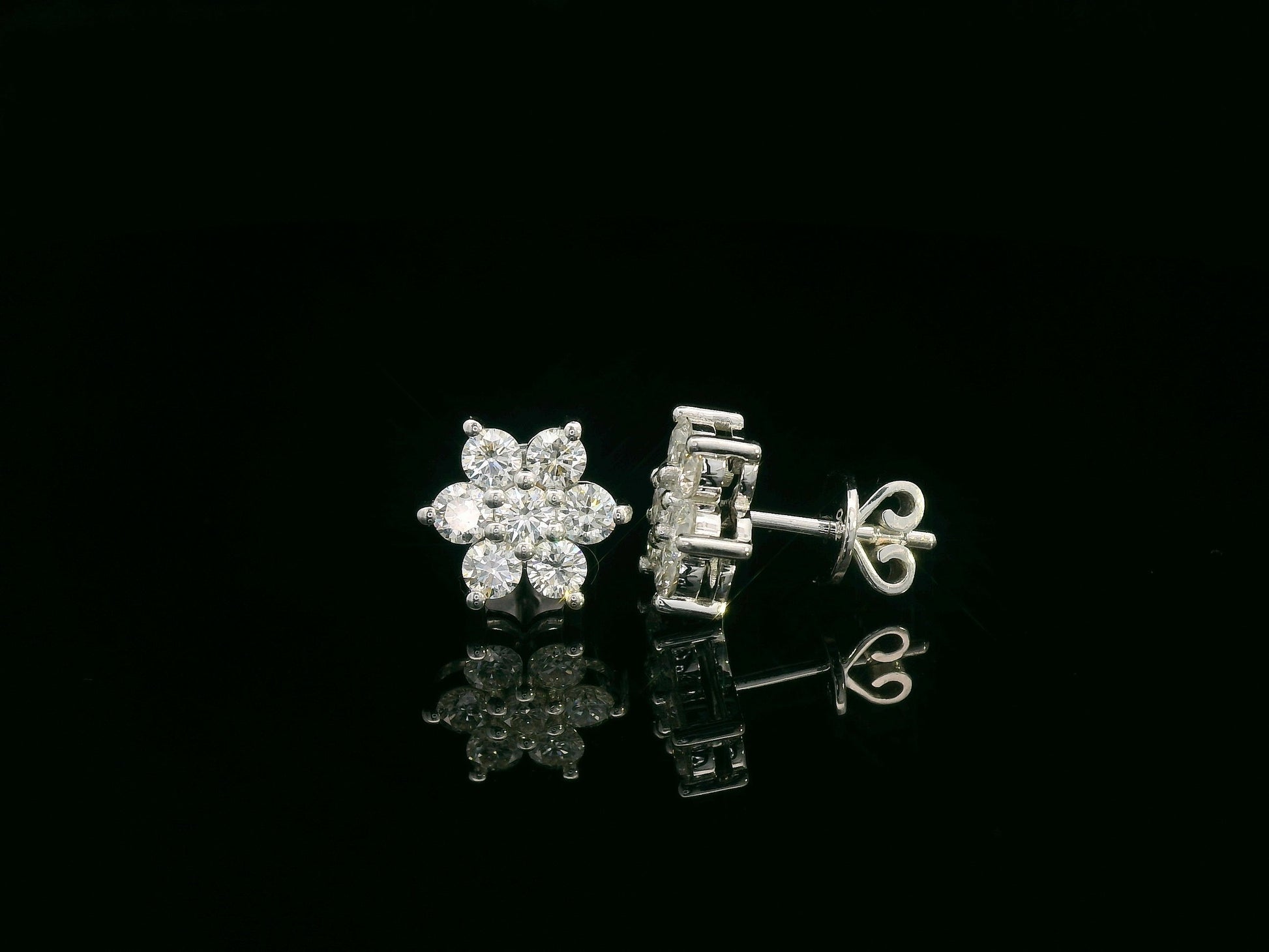 18K white gold diamond cluster stud earrings – 1.03ct round brilliant fine jewelry Dubai by Emirates Diamonds