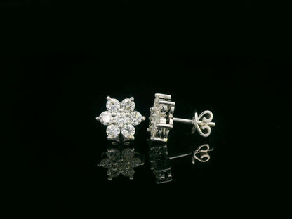 18K white gold diamond cluster stud earrings – 1.03ct round brilliant fine jewelry Dubai by Emirates Diamonds