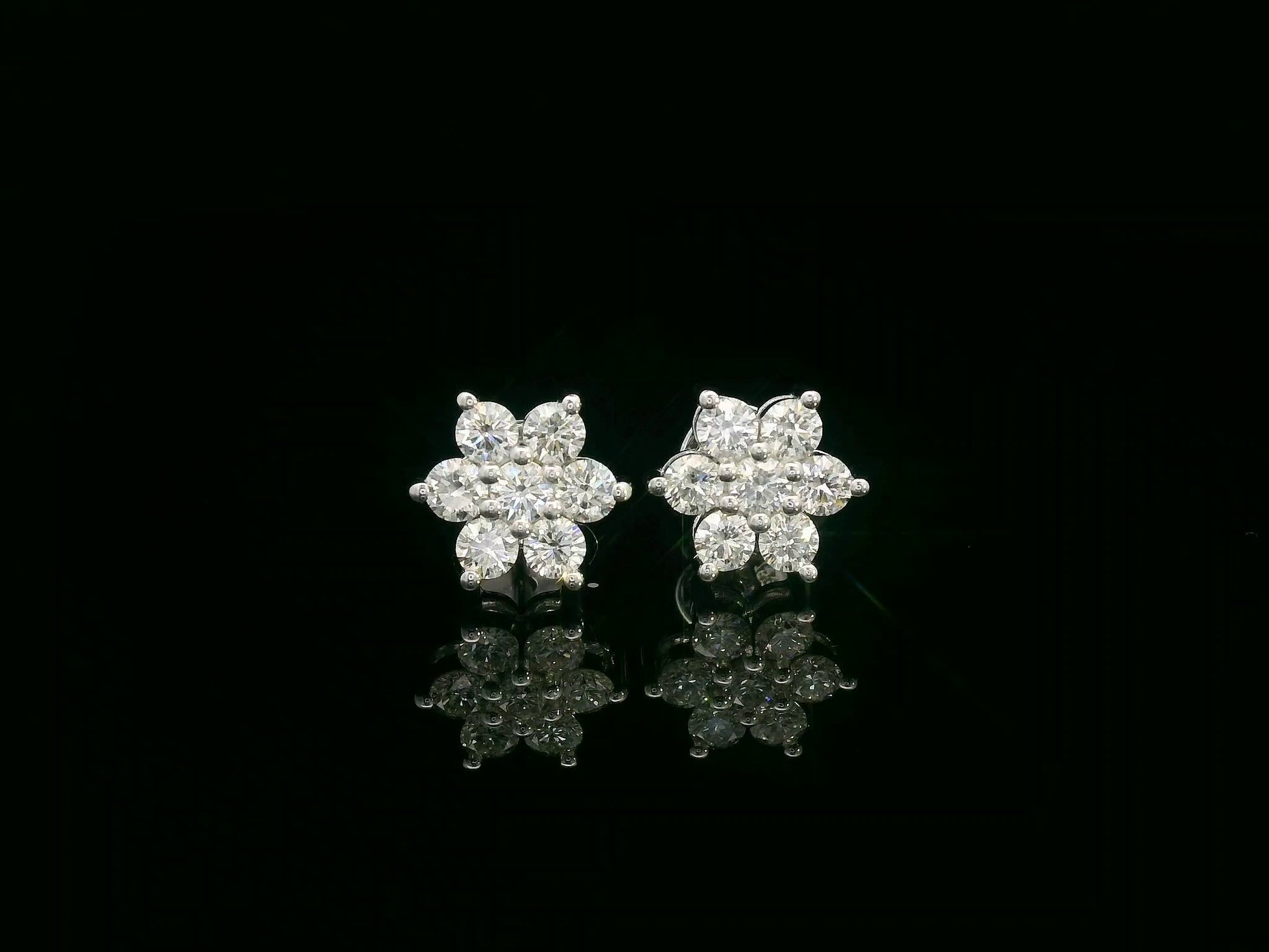 18K white gold diamond cluster stud earrings – 1.03ct round brilliant fine jewelry Dubai by Emirates Diamonds