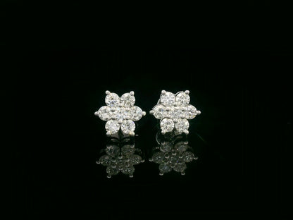 18K white gold diamond cluster stud earrings – 1.03ct round brilliant fine jewelry Dubai by Emirates Diamonds