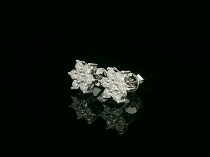 18K white gold diamond cluster stud earrings – 1.03ct round brilliant fine jewelry Dubai by Emirates Diamonds