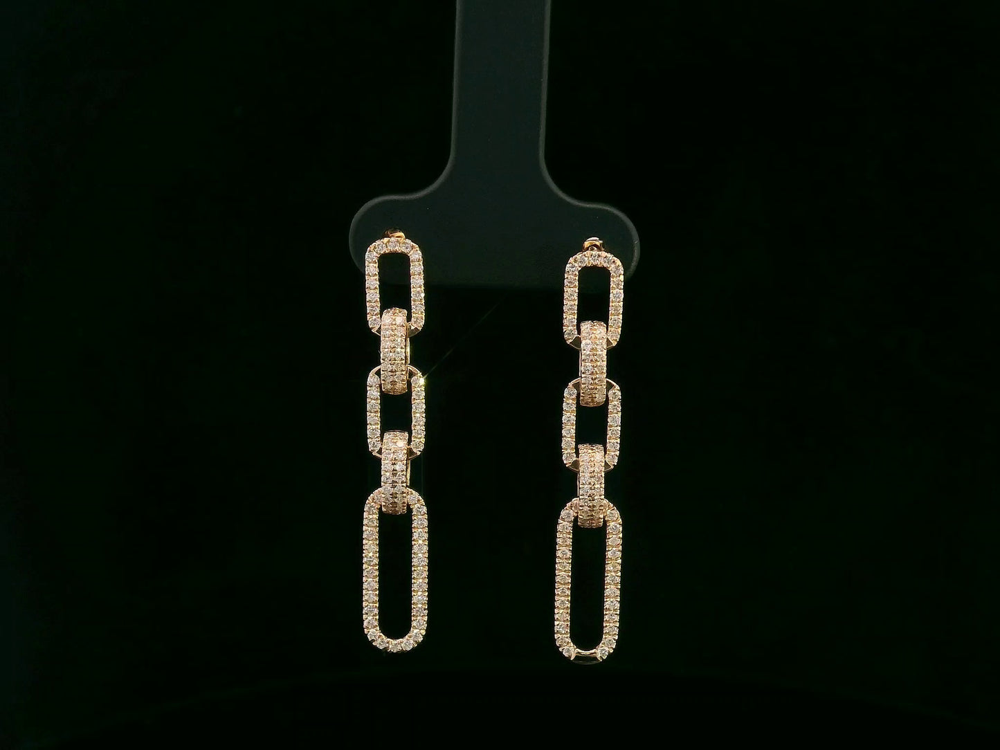 18K rose gold diamond link drop earrings featuring alternating polished and pavé-set links – 0.78ct total diamonds, Emirates Diamonds