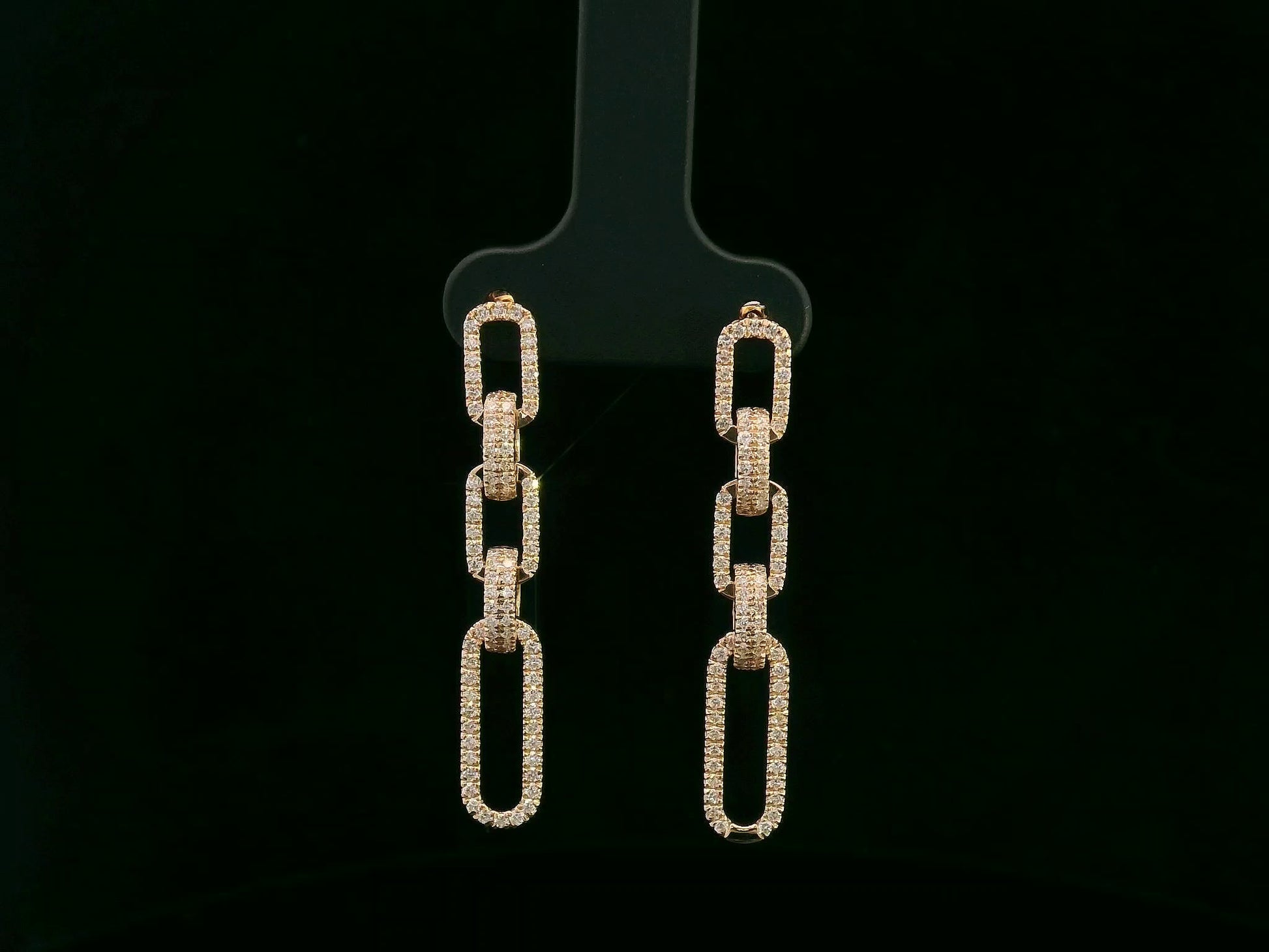 18K rose gold diamond link drop earrings featuring alternating polished and pavé-set links – 0.78ct total diamonds, Emirates Diamonds