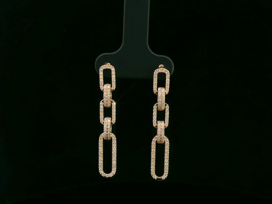 18K rose gold diamond link drop earrings featuring alternating polished and pavé-set links – 0.78ct total diamonds, Emirates Diamonds