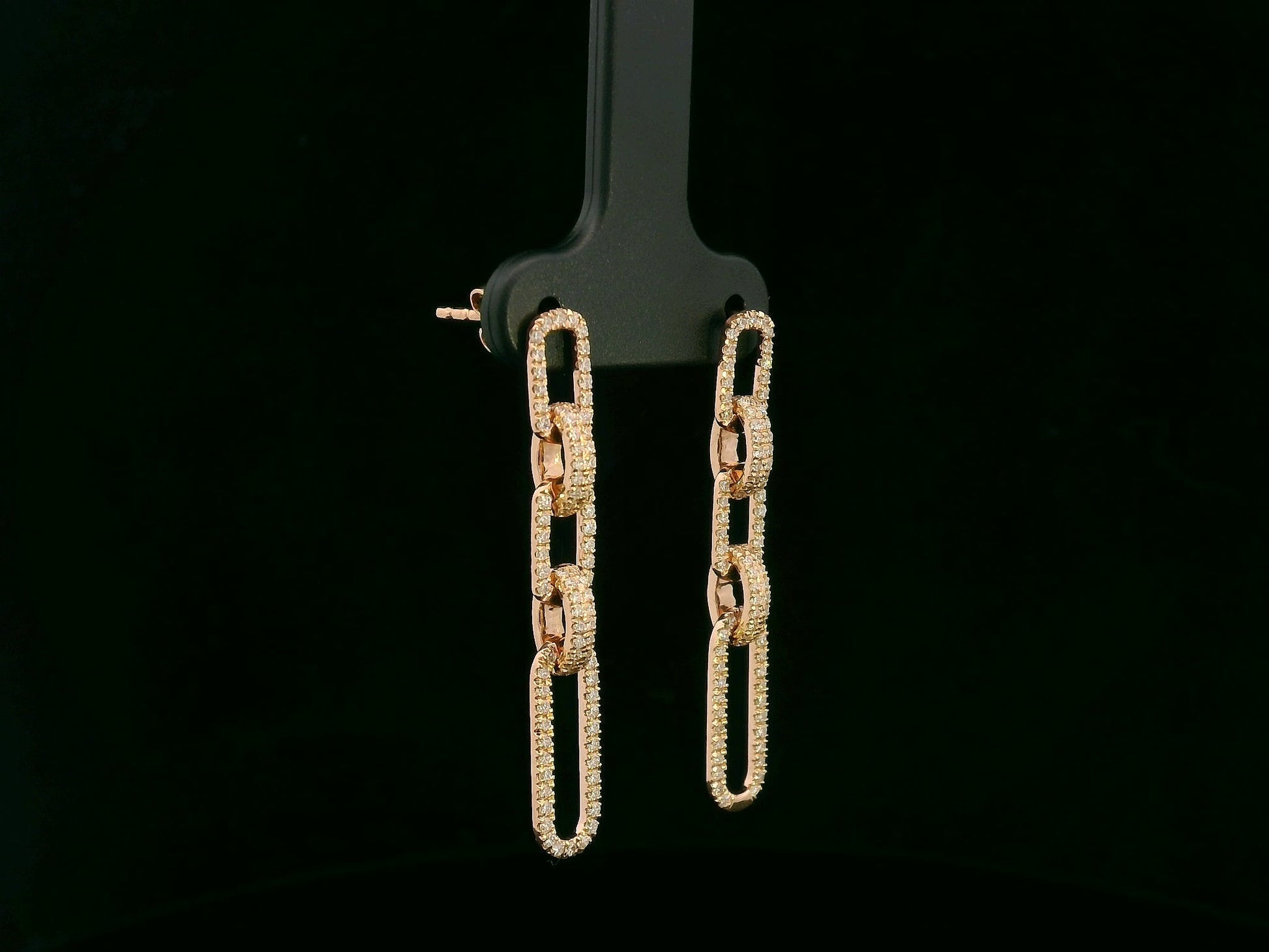 18K rose gold diamond link drop earrings featuring alternating polished and pavé-set links – 0.78ct total diamonds, Emirates Diamonds