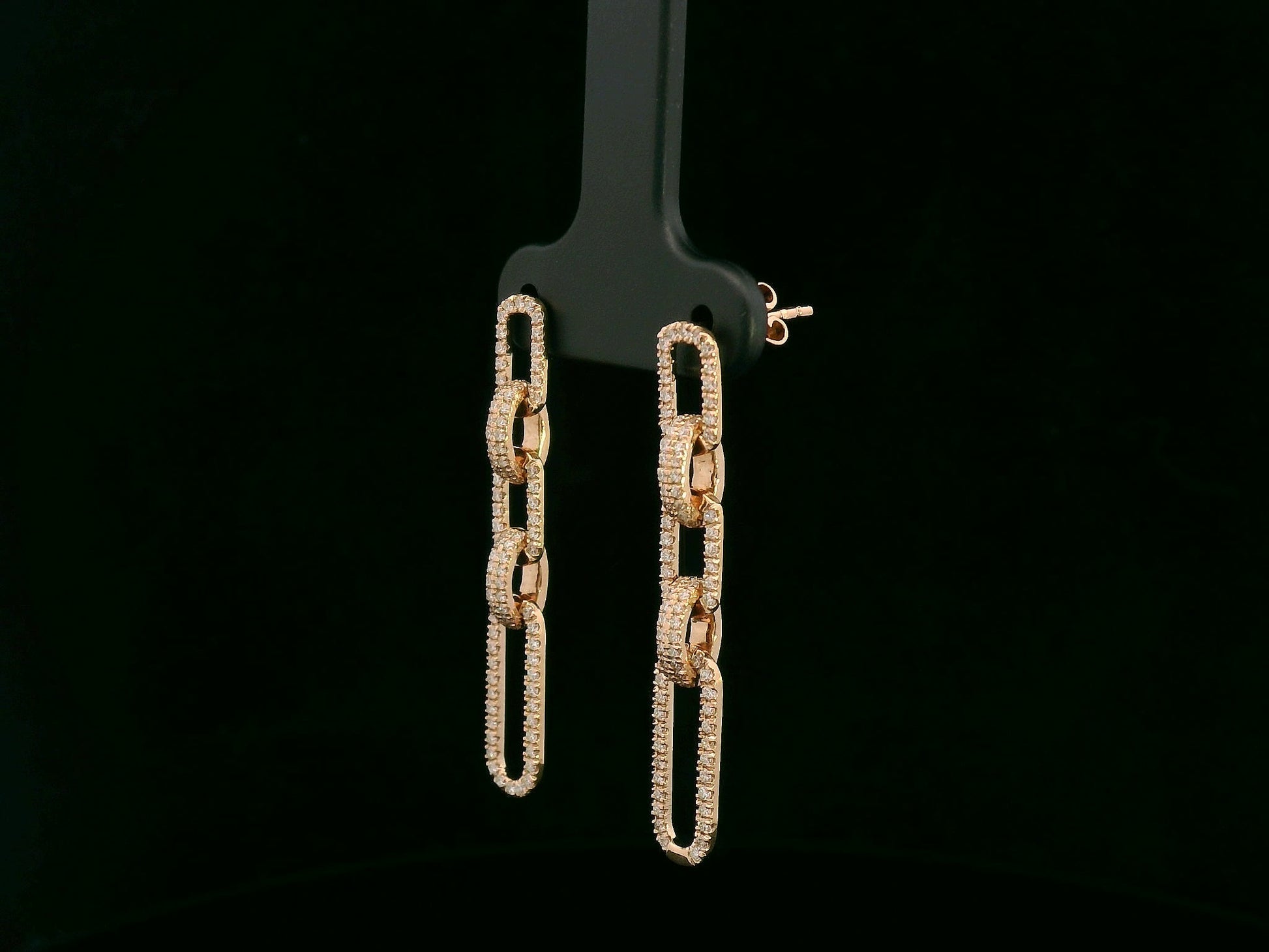18K rose gold diamond link drop earrings featuring alternating polished and pavé-set links – 0.78ct total diamonds, Emirates Diamonds