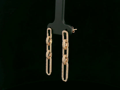 18K rose gold diamond link drop earrings featuring alternating polished and pavé-set links – 0.78ct total diamonds, Emirates Diamonds