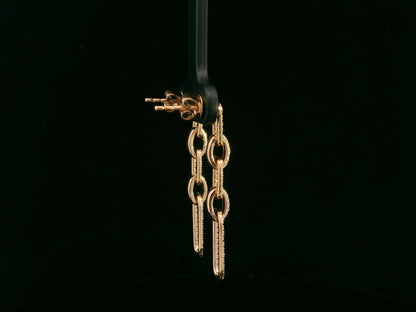 18K rose gold diamond link drop earrings featuring alternating polished and pavé-set links – 0.78ct total diamonds, Emirates Diamonds