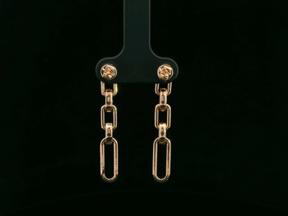 18K rose gold diamond link drop earrings featuring alternating polished and pavé-set links – 0.78ct total diamonds, Emirates Diamonds