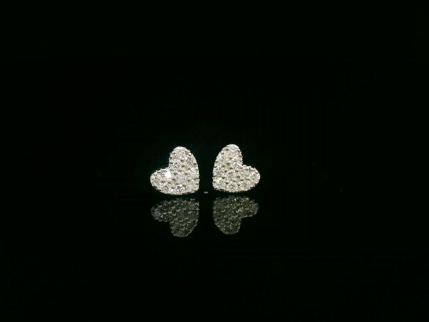 18K white gold diamond heart stud earrings – 0.18ct pavé-set diamonds in heart design, fine jewelry by Emirates Diamonds