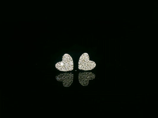 18K white gold diamond heart stud earrings – 0.18ct pavé-set diamonds in heart design, fine jewelry by Emirates Diamonds