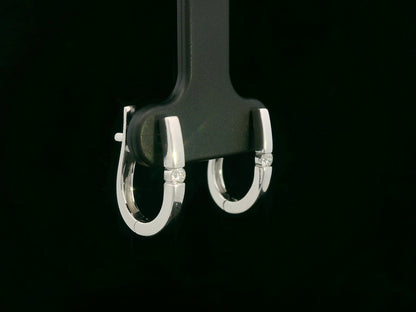 18K white gold diamond huggie hoop earrings with single round diamond, 0.11ct – Emirates Diamonds