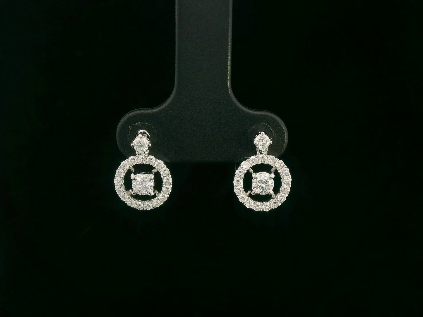 18K white gold diamond halo circle stud earrings with push-back — Emirates Diamonds