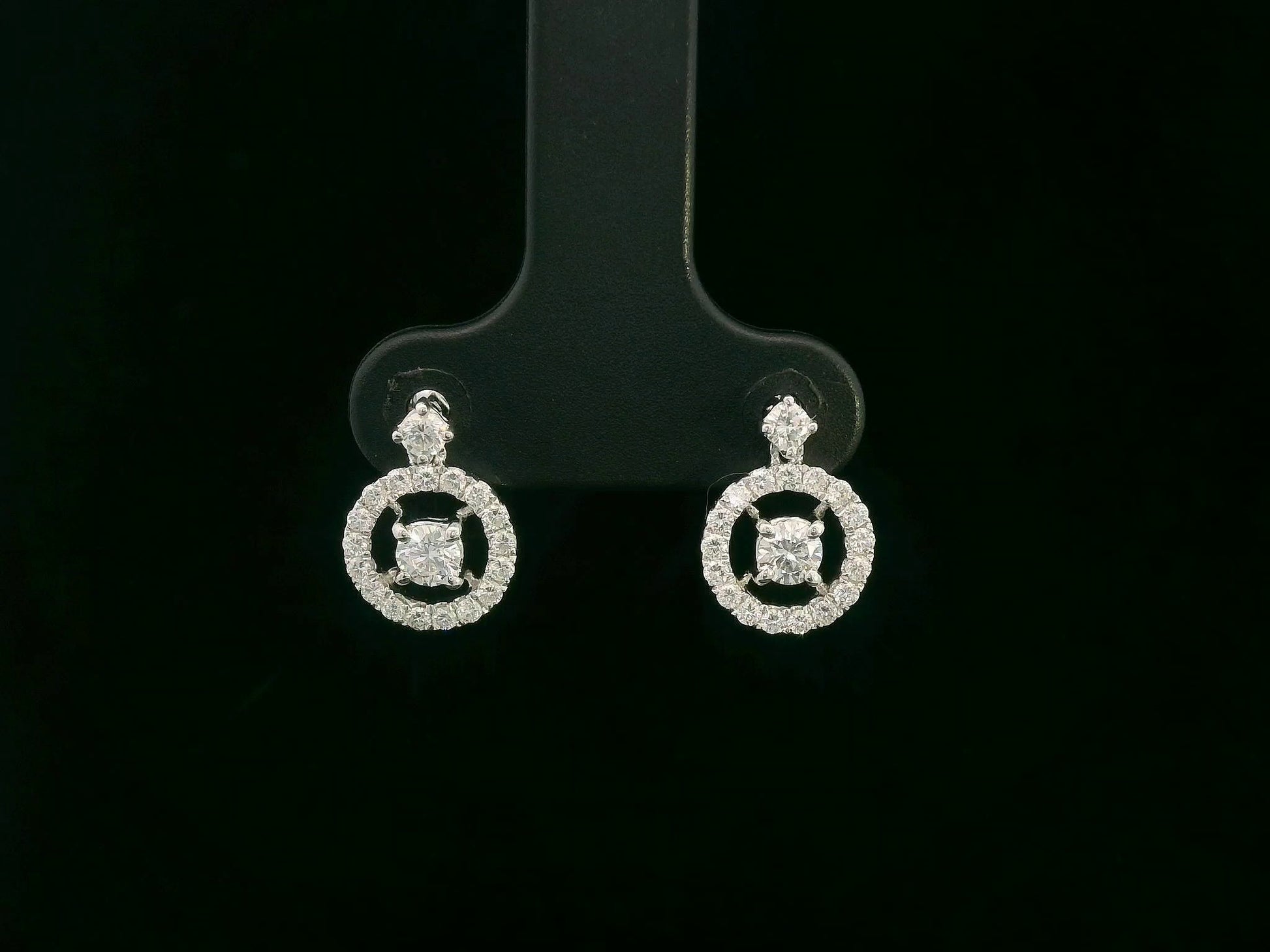 18K white gold diamond halo circle stud earrings with push-back — Emirates Diamonds