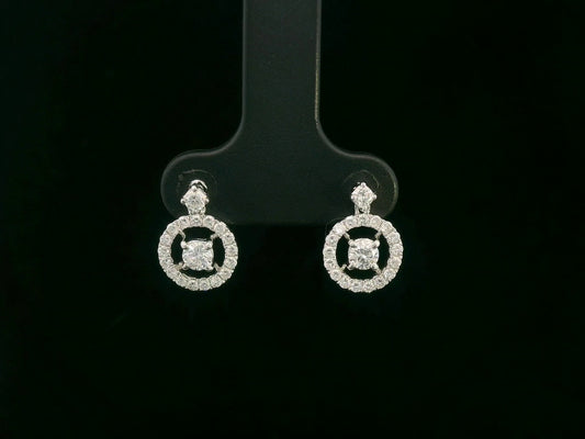 18K white gold diamond halo circle stud earrings with push-back — Emirates Diamonds