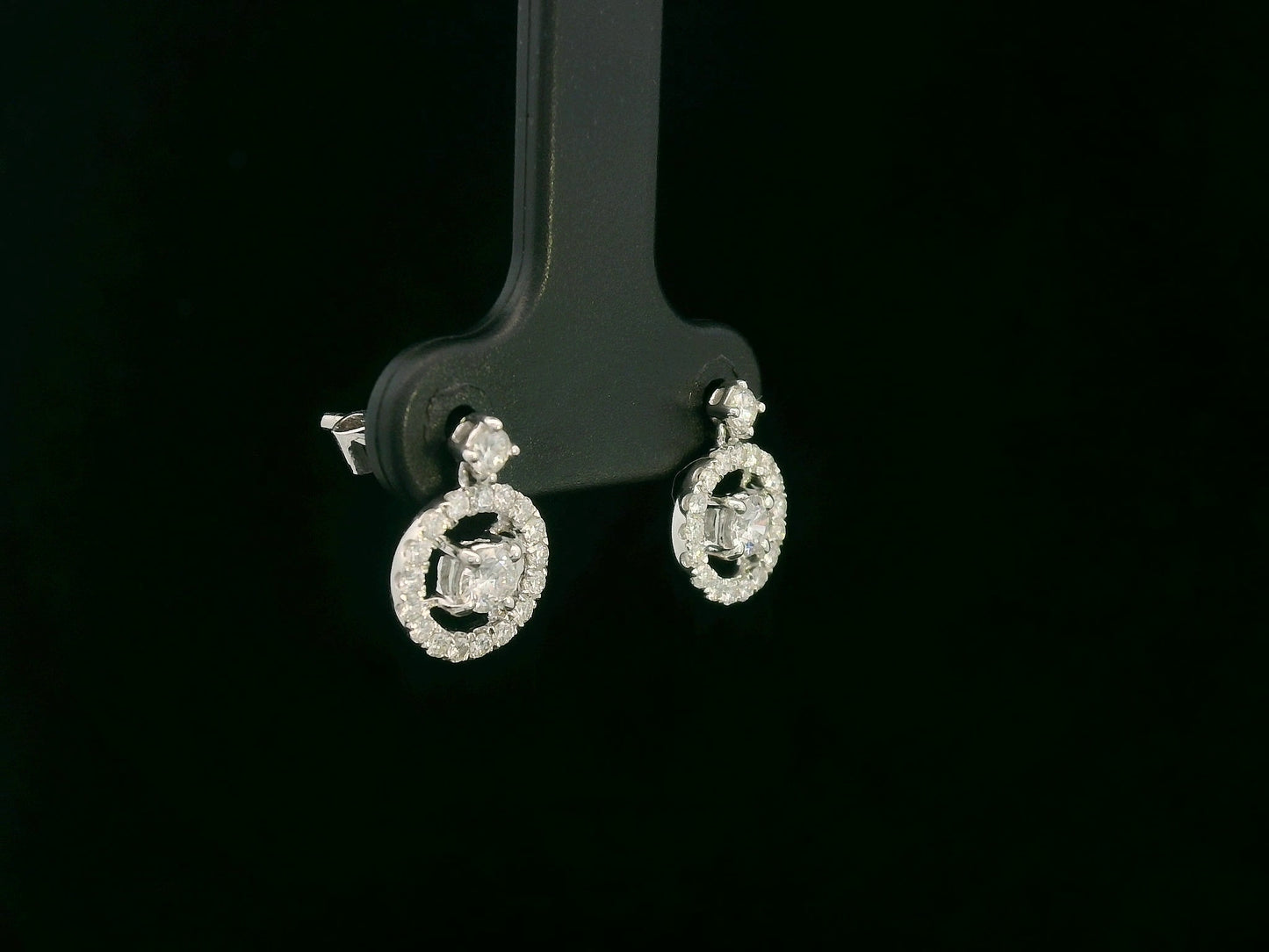 18K white gold diamond halo circle stud earrings with push-back — Emirates Diamonds