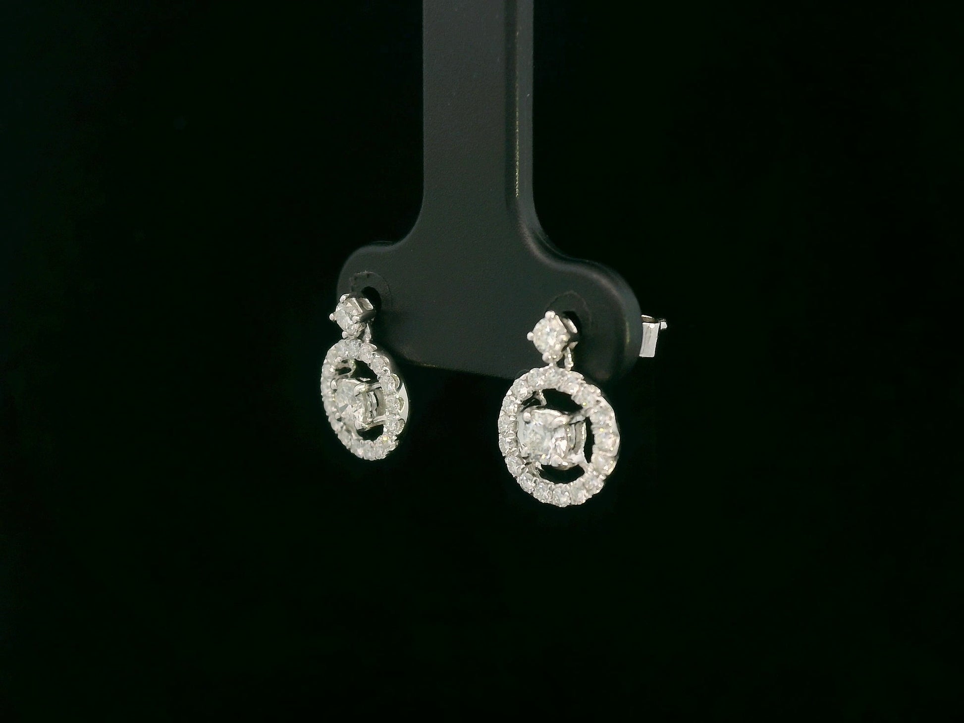 18K white gold diamond halo circle stud earrings with push-back — Emirates Diamonds