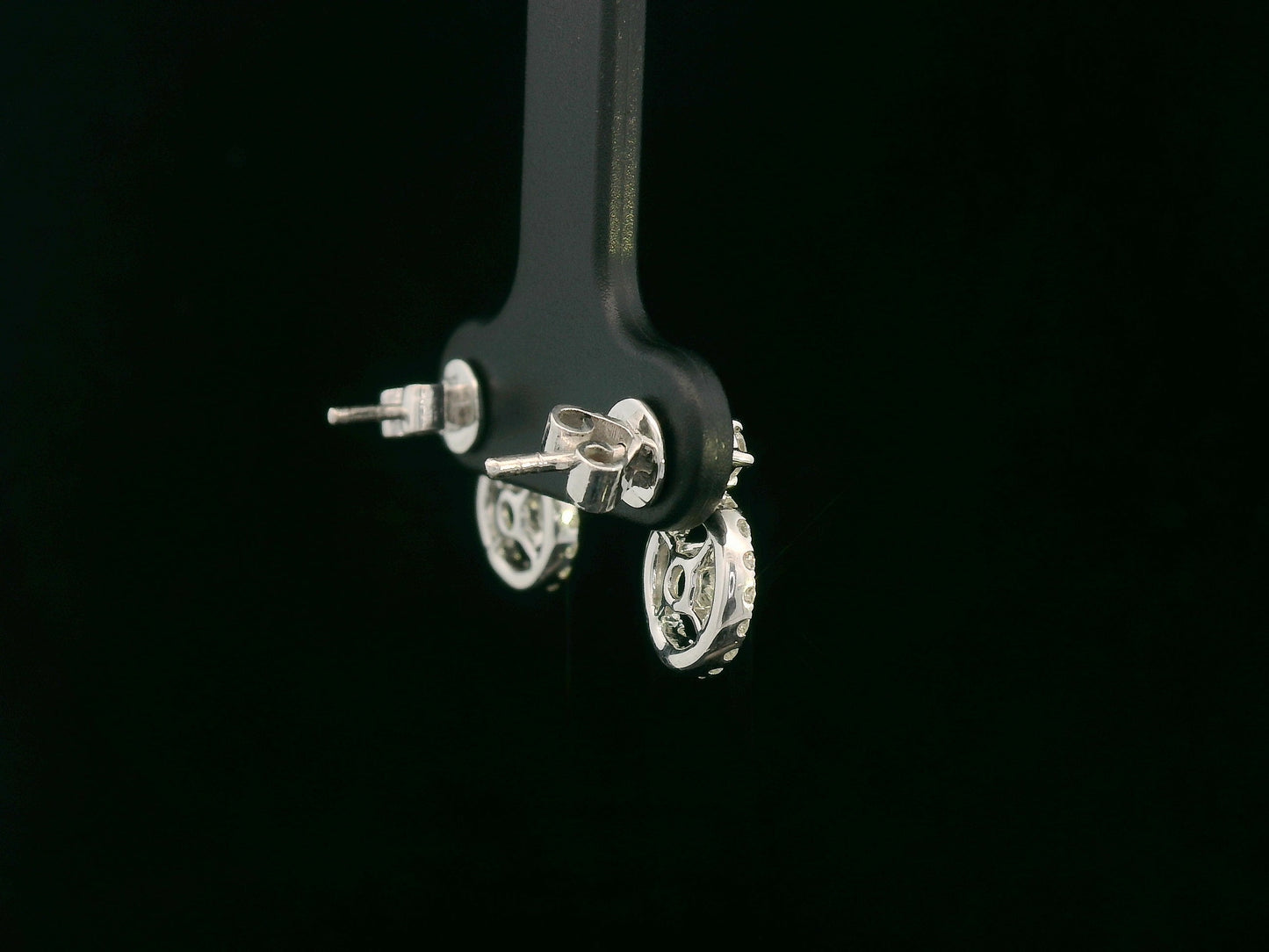 18K white gold diamond halo circle stud earrings with push-back — Emirates Diamonds